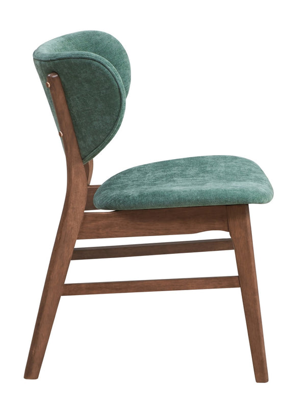 HomeRoots Set of Two Stylish Scandinavian Green Upholstered Open-Back Dining Chairs with Brown Legs 573354