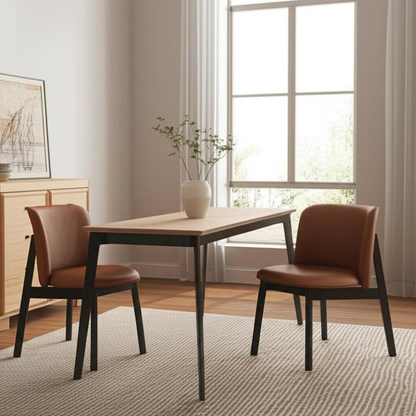 HomeRoots Set of Two Elegant Camel and Black Wing Back Side Chairs for Dining or Home Décor Enhancement 573356