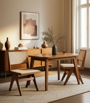HomeRoots Set of Two Natural Wood Open-Back Dining Chairs - Scandinavian Style, Versatile Comfort & Design 573357