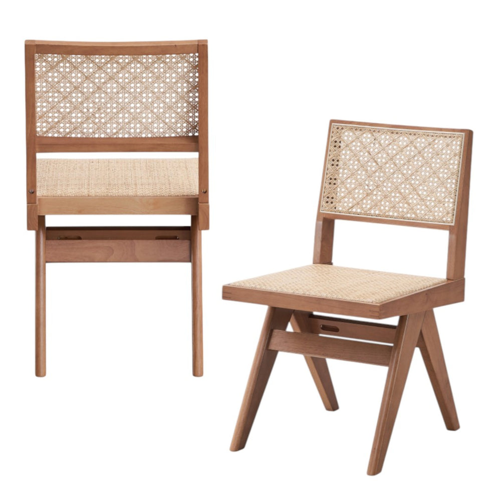 HomeRoots Set of Two Natural Wood Open-Back Dining Chairs - Scandinavian Style, Versatile Comfort & Design 573357