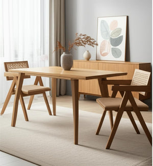 HomeRoots Set of Two Elegant Natural Wood Open-Back Dining Arm Chairs for Stylish Home Seating Solutions 573358