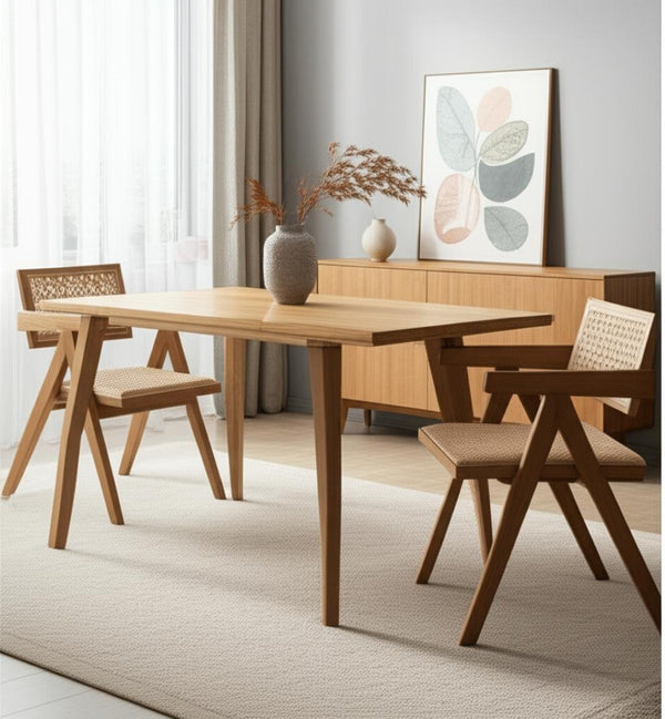 HomeRoots Set of Two Elegant Natural Wood Open-Back Dining Arm Chairs for Stylish Home Seating Solutions 573358