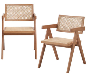HomeRoots Set of Two Elegant Natural Wood Open-Back Dining Arm Chairs for Stylish Home Seating Solutions 573358