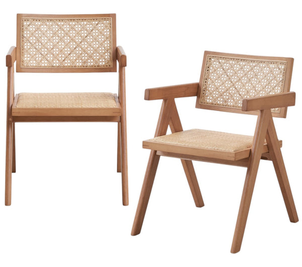 HomeRoots Set of Two Elegant Natural Wood Open-Back Dining Arm Chairs for Stylish Home Seating Solutions 573358