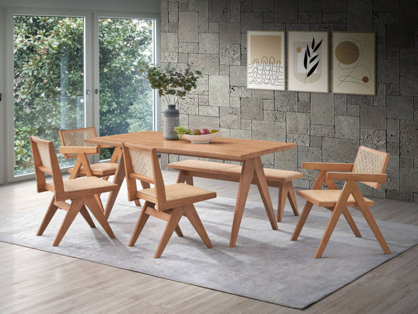 HomeRoots Set of Two Elegant Natural Wood Open-Back Dining Arm Chairs for Stylish Home Seating Solutions 573358