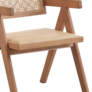 HomeRoots Set of Two Elegant Natural Wood Open-Back Dining Arm Chairs for Stylish Home Seating Solutions 573358