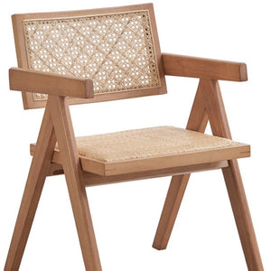 HomeRoots Set of Two Elegant Natural Wood Open-Back Dining Arm Chairs for Stylish Home Seating Solutions 573358