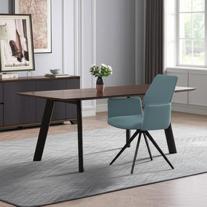 HomeRoots Light Blue Upholstered Leather Dining Side Chair with Swivel & Sleek Metal Legs for Modern Spaces 573364