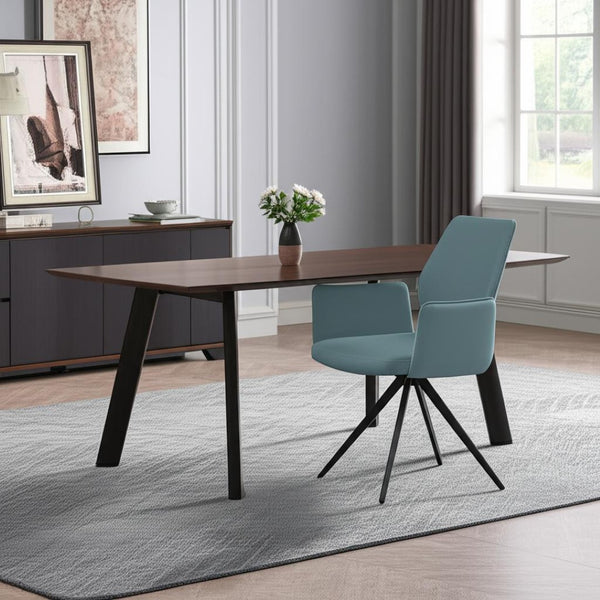 HomeRoots Light Blue Upholstered Leather Dining Side Chair with Swivel & Sleek Metal Legs for Modern Spaces 573364