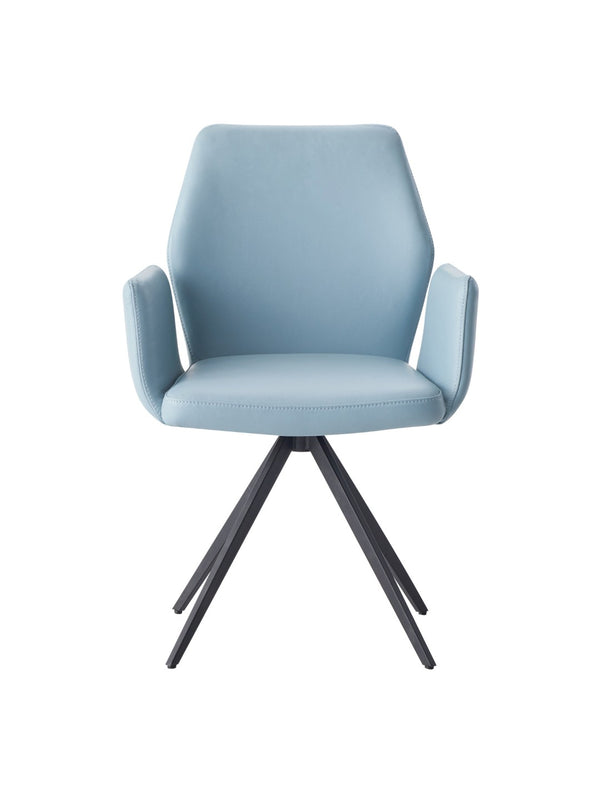 HomeRoots Light Blue Upholstered Leather Dining Side Chair with Swivel & Sleek Metal Legs for Modern Spaces 573364