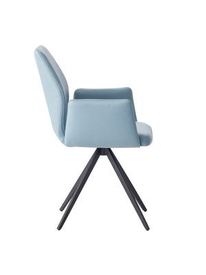 HomeRoots Light Blue Upholstered Leather Dining Side Chair with Swivel & Sleek Metal Legs for Modern Spaces 573364