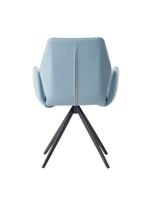HomeRoots Light Blue Upholstered Leather Dining Side Chair with Swivel & Sleek Metal Legs for Modern Spaces 573364