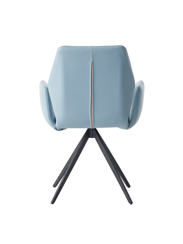 HomeRoots Light Blue Upholstered Leather Dining Side Chair with Swivel & Sleek Metal Legs for Modern Spaces 573364