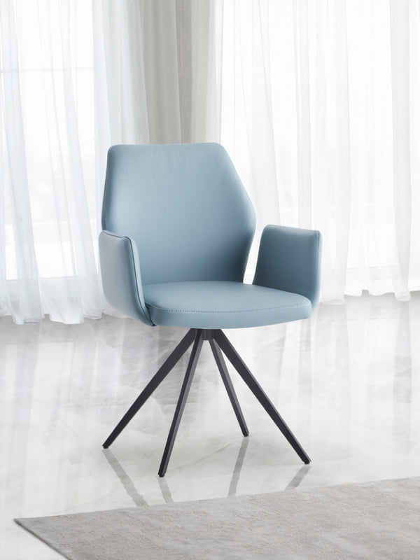 HomeRoots Light Blue Upholstered Leather Dining Side Chair with Swivel & Sleek Metal Legs for Modern Spaces 573364