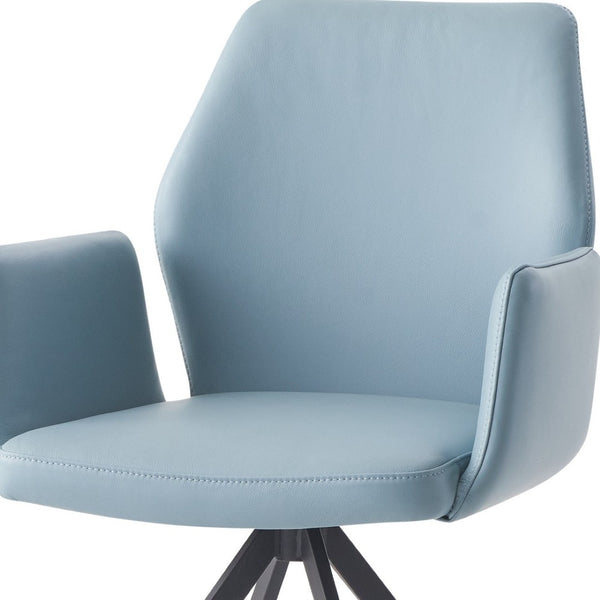 HomeRoots Light Blue Upholstered Leather Dining Side Chair with Swivel & Sleek Metal Legs for Modern Spaces 573364