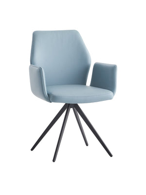 HomeRoots Light Blue Upholstered Leather Dining Side Chair with Swivel & Sleek Metal Legs for Modern Spaces 573364