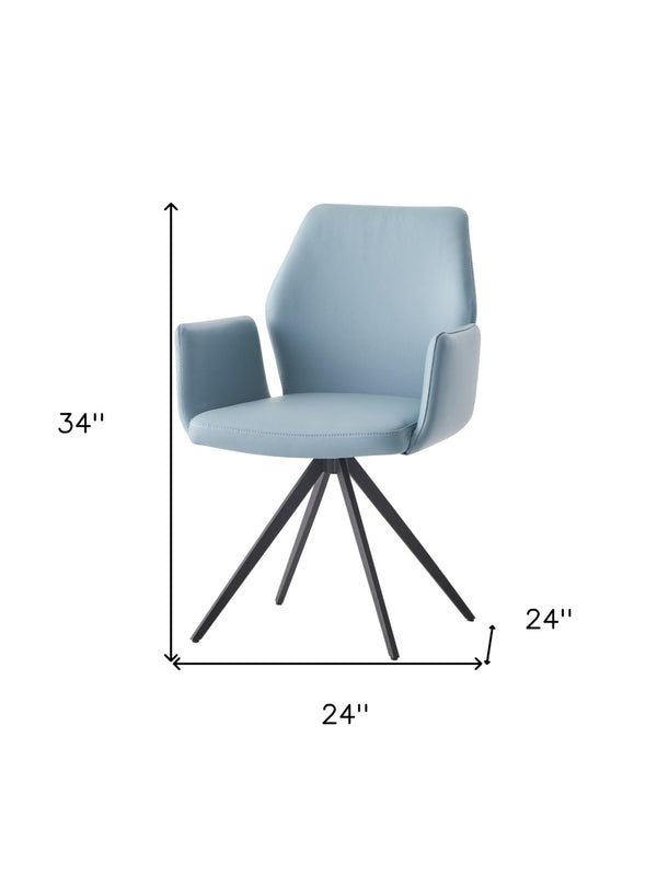 HomeRoots Light Blue Upholstered Leather Dining Side Chair with Swivel & Sleek Metal Legs for Modern Spaces 573364