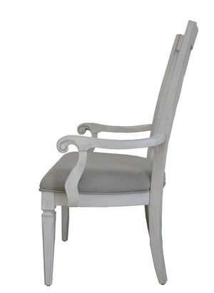 HomeRoots Set of Two Stylish Light Gray Linen Dining Armchairs with White Solid Wood Legs for Modern Elegance 573365