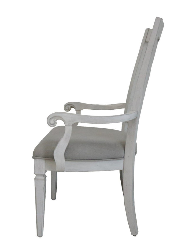 HomeRoots Set of Two Stylish Light Gray Linen Dining Armchairs with White Solid Wood Legs for Modern Elegance 573365