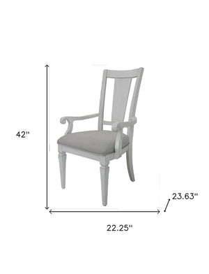 HomeRoots Set of Two Stylish Light Gray Linen Dining Armchairs with White Solid Wood Legs for Modern Elegance 573365