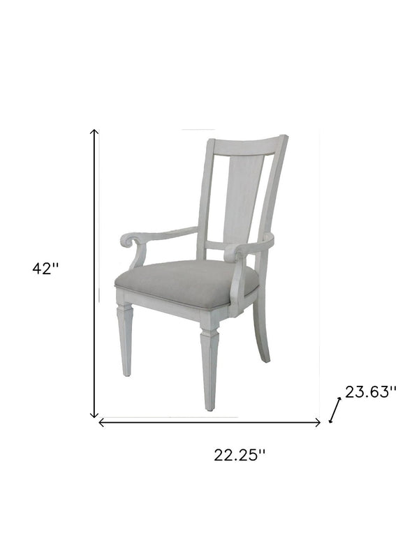 HomeRoots Set of Two Stylish Light Gray Linen Dining Armchairs with White Solid Wood Legs for Modern Elegance 573365