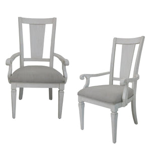 HomeRoots Set of Two Stylish Light Gray Linen Dining Armchairs with White Solid Wood Legs for Modern Elegance 573365