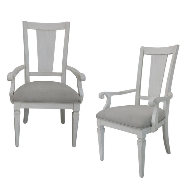 HomeRoots Set of Two Stylish Light Gray Linen Dining Armchairs with White Solid Wood Legs for Modern Elegance 573365