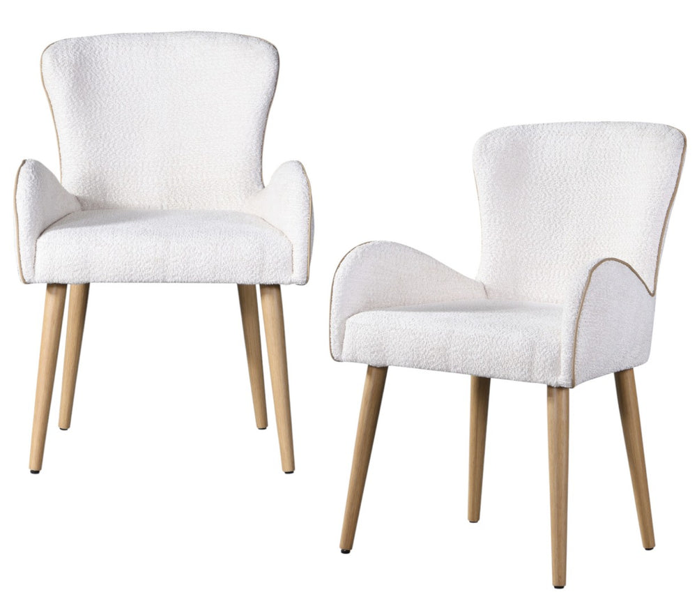 HomeRoots Set of Two Beige Upholstered Dining Chairs with Oak Legs – Stylish, Comfortable Seating for Any Space 573366