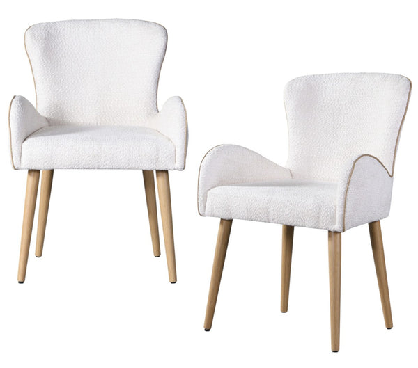 HomeRoots Set of Two Beige Upholstered Dining Chairs with Oak Legs – Stylish, Comfortable Seating for Any Space 573366