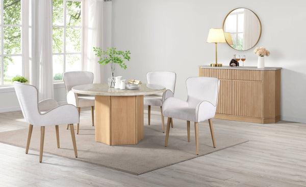 HomeRoots Set of Two Beige Upholstered Dining Chairs with Oak Legs – Stylish, Comfortable Seating for Any Space 573366