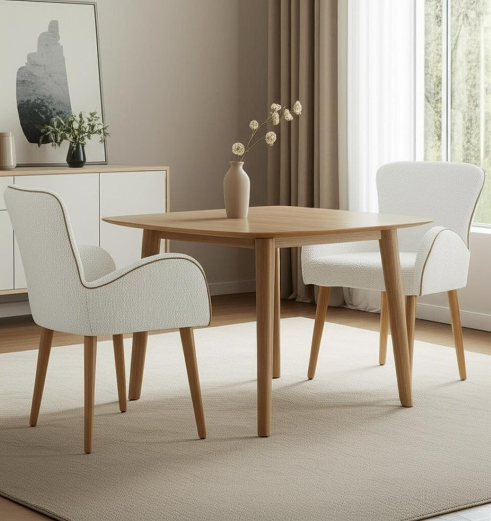 HomeRoots Set of Two Beige Upholstered Dining Chairs with Oak Legs – Stylish, Comfortable Seating for Any Space 573366