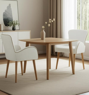 HomeRoots Set of Two Beige Upholstered Dining Chairs with Oak Legs – Stylish, Comfortable Seating for Any Space 573366