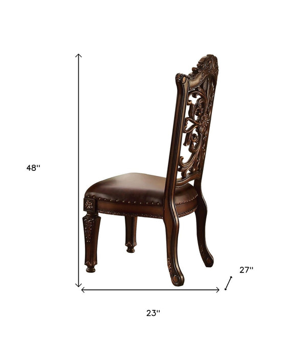 HomeRoots Set of Two Brown and Redwood Upholstered Faux Leather Dining Chairs - Stylish Comfort for Every Space 573369