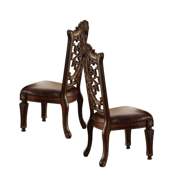 HomeRoots Set of Two Brown and Redwood Upholstered Faux Leather Dining Chairs - Stylish Comfort for Every Space 573369