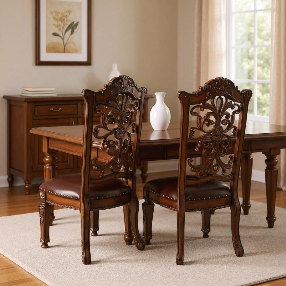 HomeRoots Set of Two Brown and Redwood Upholstered Faux Leather Dining Chairs - Stylish Comfort for Every Space 573369