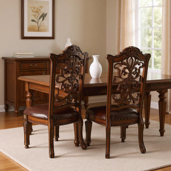 HomeRoots Set of Two Brown and Redwood Upholstered Faux Leather Dining Chairs - Stylish Comfort for Every Space 573369