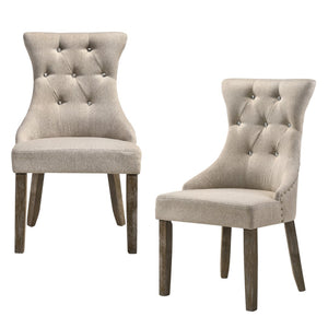 HomeRoots Set of Two Elegant Tufted Gray Upholstered Dining Chairs with Nailhead Trim for Versatile Spaces 573372