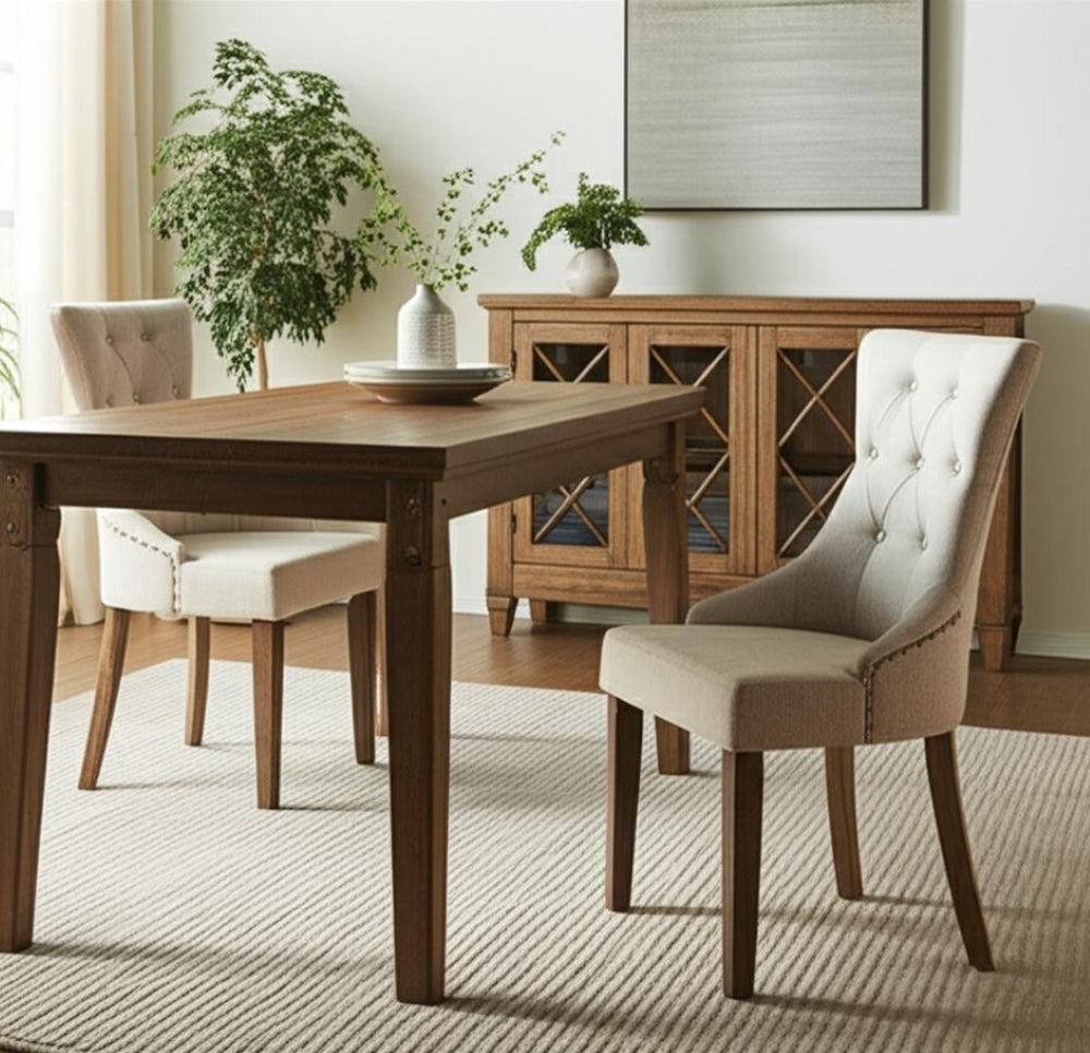 HomeRoots Set of Two Elegant Tufted Gray Upholstered Dining Chairs with Nailhead Trim for Versatile Spaces 573372