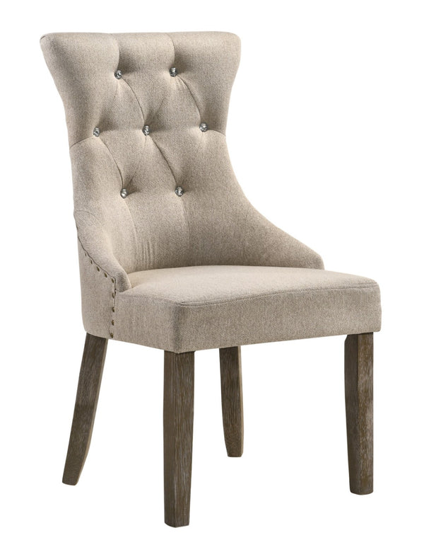 HomeRoots Set of Two Elegant Tufted Gray Upholstered Dining Chairs with Nailhead Trim for Versatile Spaces 573372