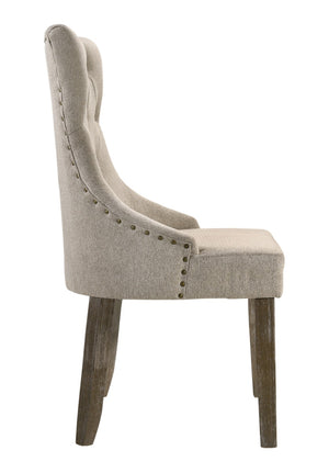 HomeRoots Set of Two Elegant Tufted Gray Upholstered Dining Chairs with Nailhead Trim for Versatile Spaces 573372