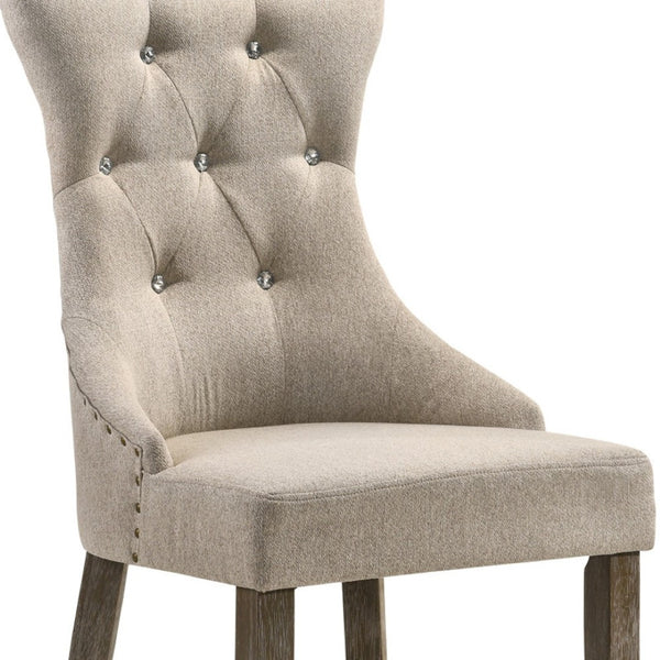 HomeRoots Set of Two Elegant Tufted Gray Upholstered Dining Chairs with Nailhead Trim for Versatile Spaces 573372