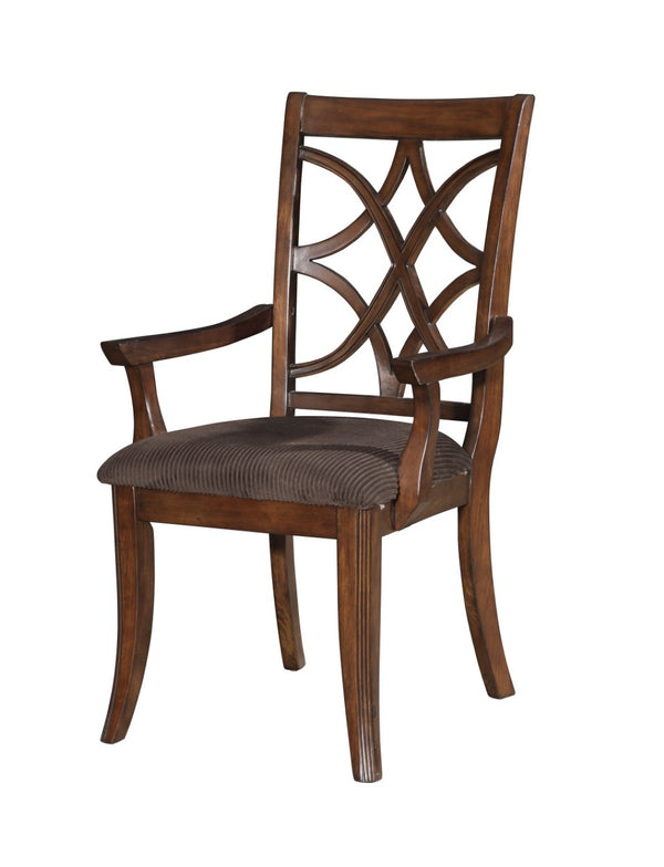 HomeRoots Set of Two Elegant Brown Microfiber & Solid Wood Open-Back Arm Chairs for Versatile Dining & Decor 573374