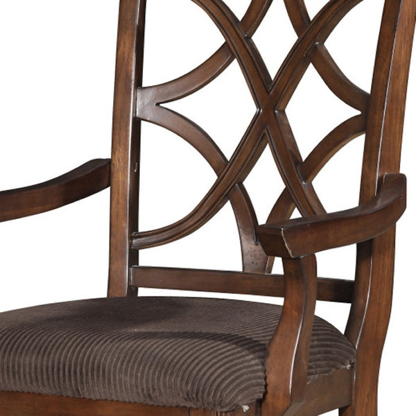 HomeRoots Set of Two Elegant Brown Microfiber & Solid Wood Open-Back Arm Chairs for Versatile Dining & Decor 573374