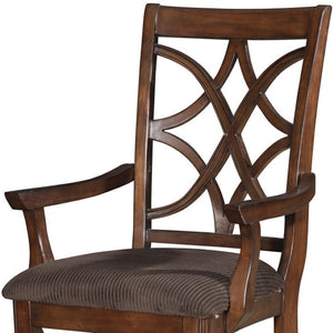 HomeRoots Set of Two Elegant Brown Microfiber & Solid Wood Open-Back Arm Chairs for Versatile Dining & Decor 573374