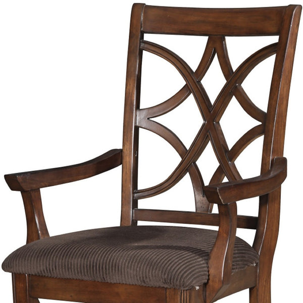 HomeRoots Set of Two Elegant Brown Microfiber & Solid Wood Open-Back Arm Chairs for Versatile Dining & Decor 573374