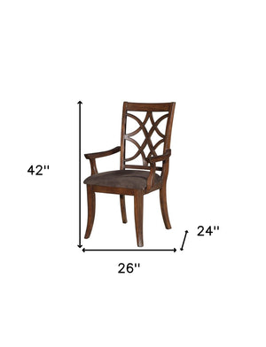 HomeRoots Set of Two Elegant Brown Microfiber & Solid Wood Open-Back Arm Chairs for Versatile Dining & Decor 573374