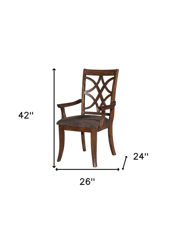 HomeRoots Set of Two Elegant Brown Microfiber & Solid Wood Open-Back Arm Chairs for Versatile Dining & Decor 573374