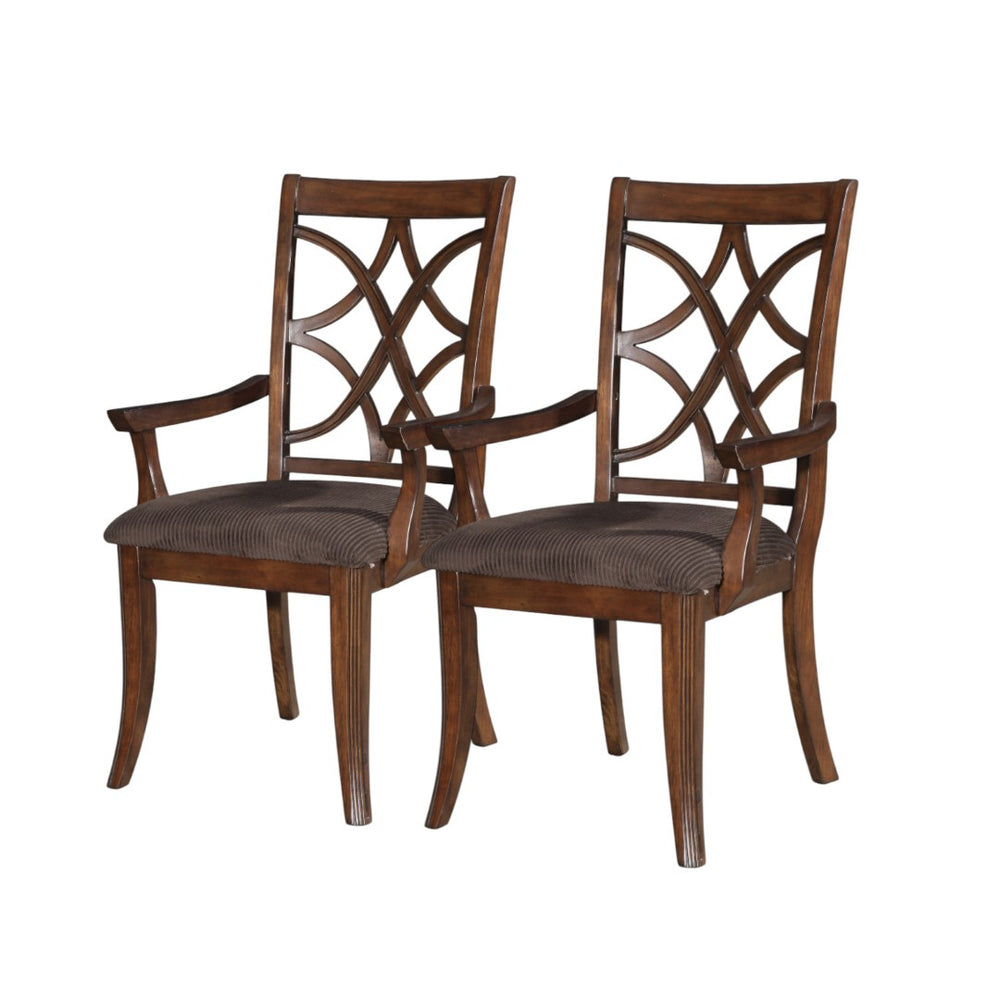 HomeRoots Set of Two Elegant Brown Microfiber & Solid Wood Open-Back Arm Chairs for Versatile Dining & Decor 573374