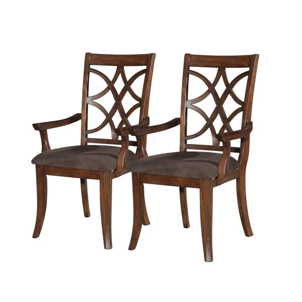 HomeRoots Set of Two Elegant Brown Microfiber & Solid Wood Open-Back Arm Chairs for Versatile Dining & Decor 573374