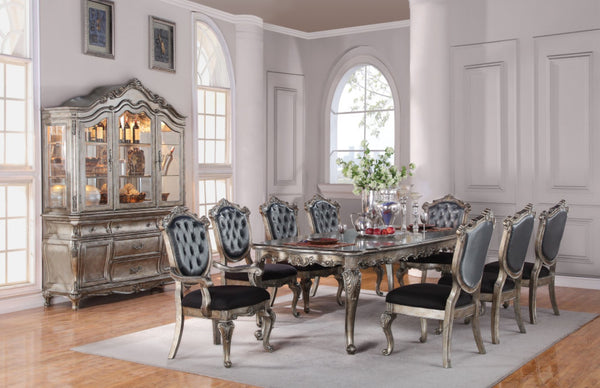HomeRoots Set of Two Elegant Tufted Brown and Platinum Upholstered Open-Back Dining Chairs for Any Space 573375
